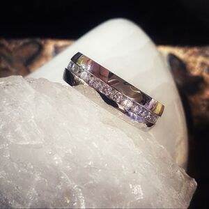 Stainless Steel Cz Eternity Wedding Engagement Band Unisex